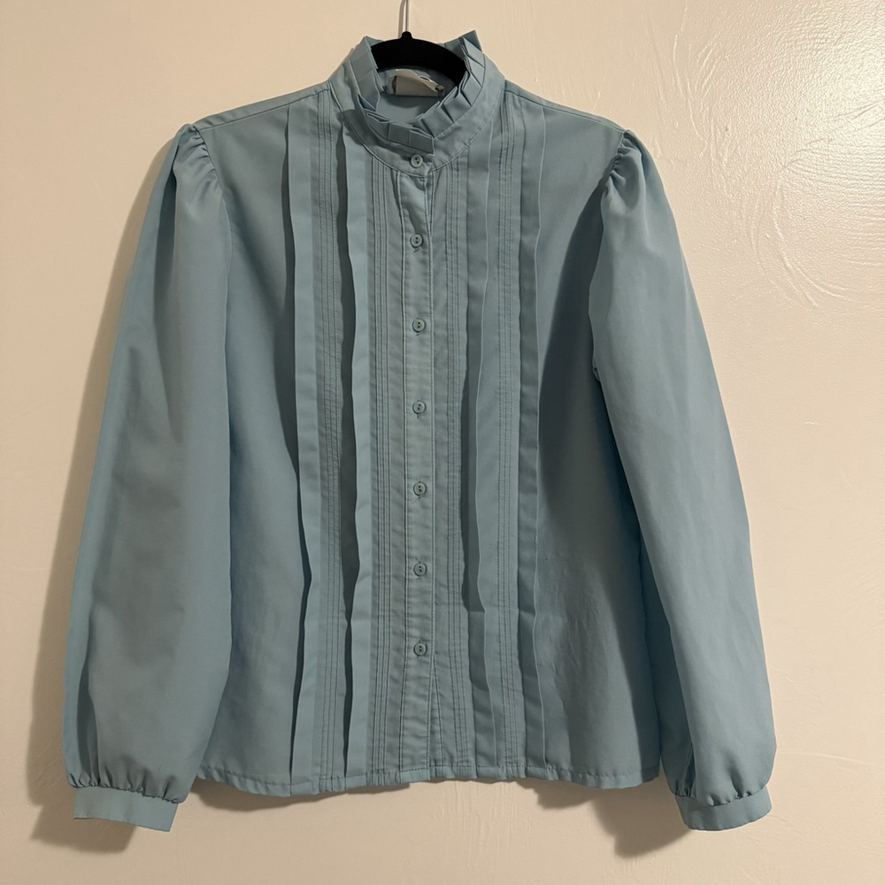 Vintage By Donnkenny Blouse Mandarin Collar & Pintuck Pleats Women’s Size 12/XL